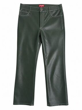 STAUD Chisel Vegan Leather Pants 8 Forest Green Contrast Stitch Straight Leg